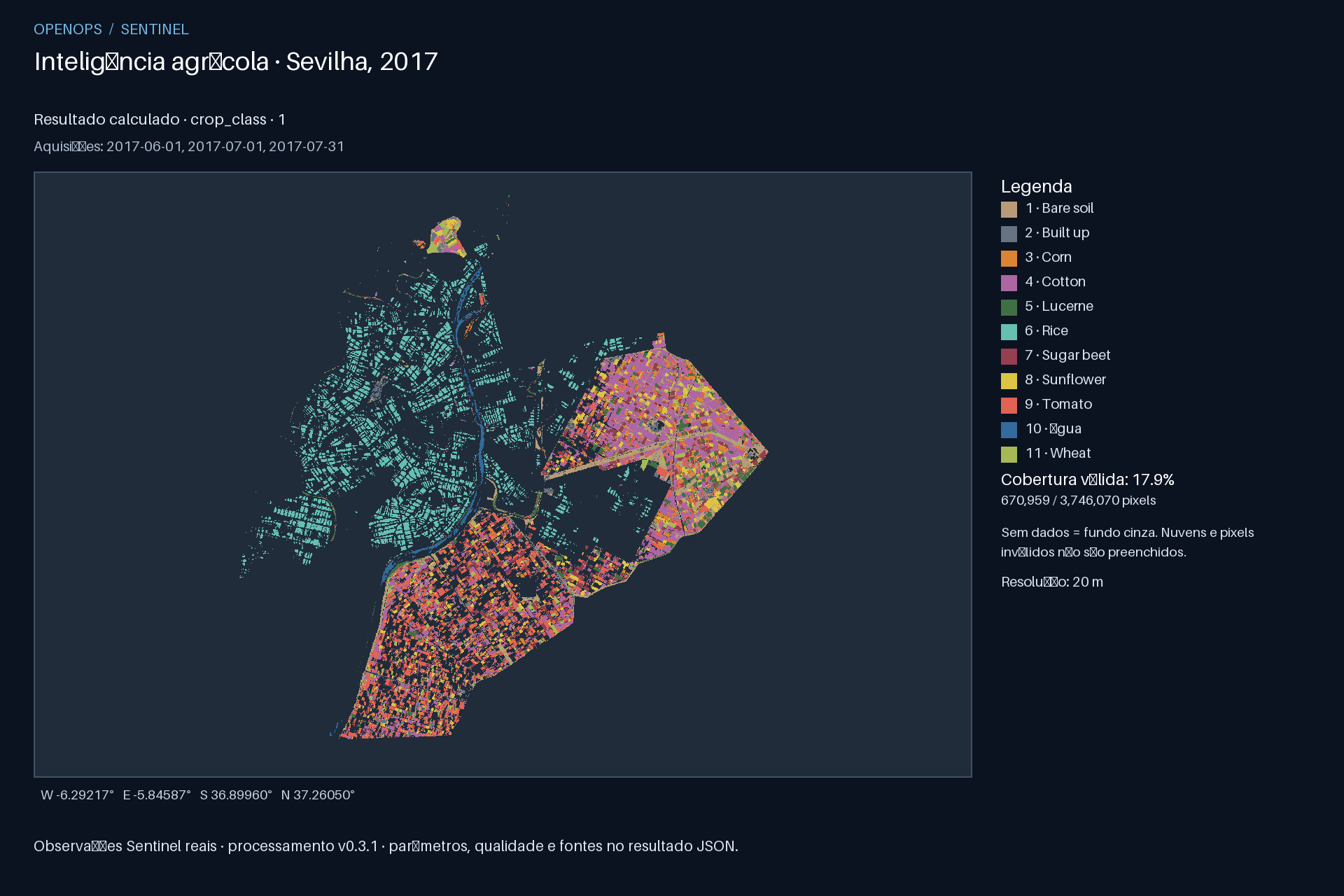 Mapa colorido de classificação de culturas LAND01